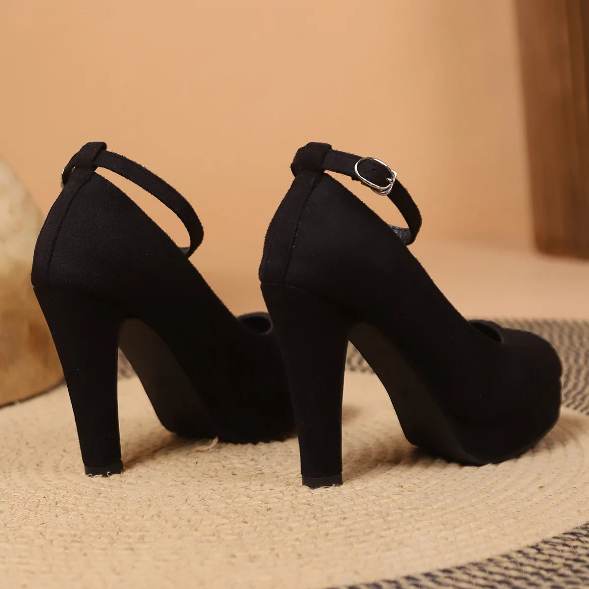 Large Size 42 Sexy High Heels Shoes Ankle Buckle Chunky Platform Pumps