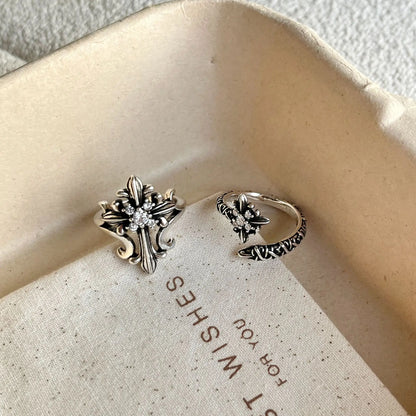 Original Vintage Distressed Cross Four-Pointed Star Ring
