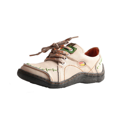 Women's Hand-Stitched Leather Sneakers Lightweight Flat Design Shoes