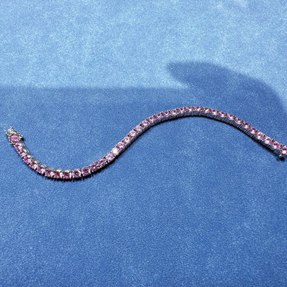 New In Solid 925 Sterling Silver 5MM Lab Pink Sapphire Gemstone Tennis Chain Bracelets