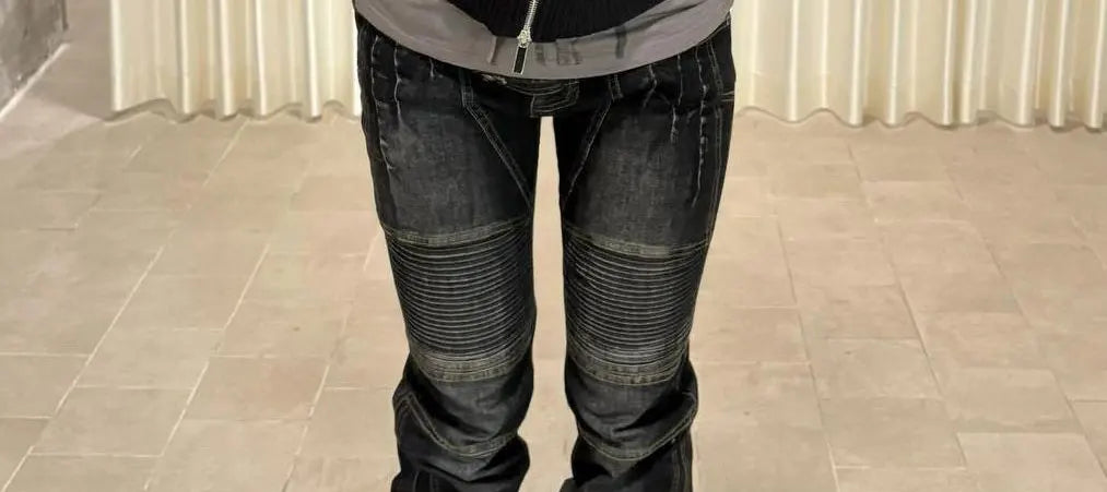 American Street Oversize Washed Retro Heavy Industry Motorcycle Jeans