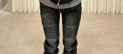 American Street Oversize Washed Retro Heavy Industry Motorcycle Jeans