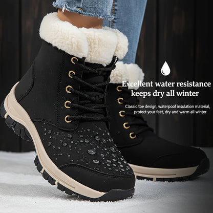 Snow Boots Women, Warm Faux Fur Lined, Slip Resistant Outdoor, Ankle Boots for Cold Weather, Fashion Design