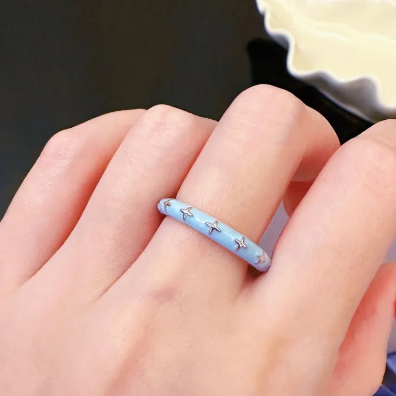 French Enamel Zircon Ring for Women, Adjustable Open Design,