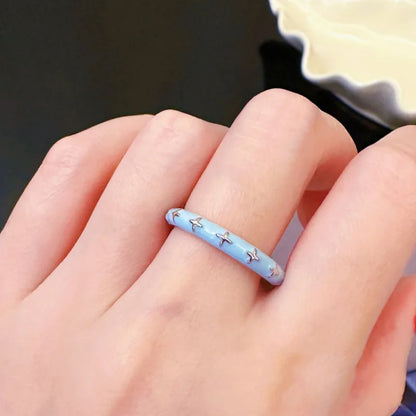 French Enamel Zircon Ring for Women, Adjustable Open Design,