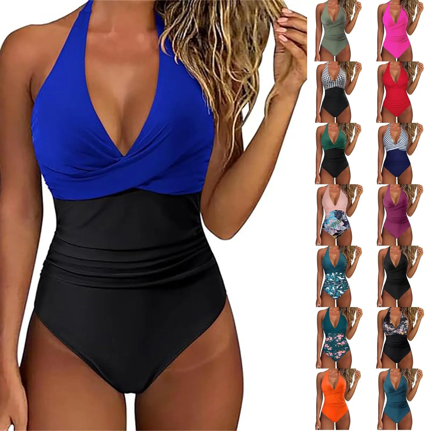 Tummy Control Swimsuit Cross Front Striped One Piece