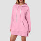 Women Solid Color Hoodie Dress Casual Loose Pullover Long Sleeve Drawstring Mid Dress with Side Slit