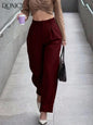 Women's Beige High Waist Straight Leg Pleated Trousers