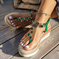 Womens Sandals Bohemian Rhinestone Wedge Heel Thick Sole Comfortable Sandals