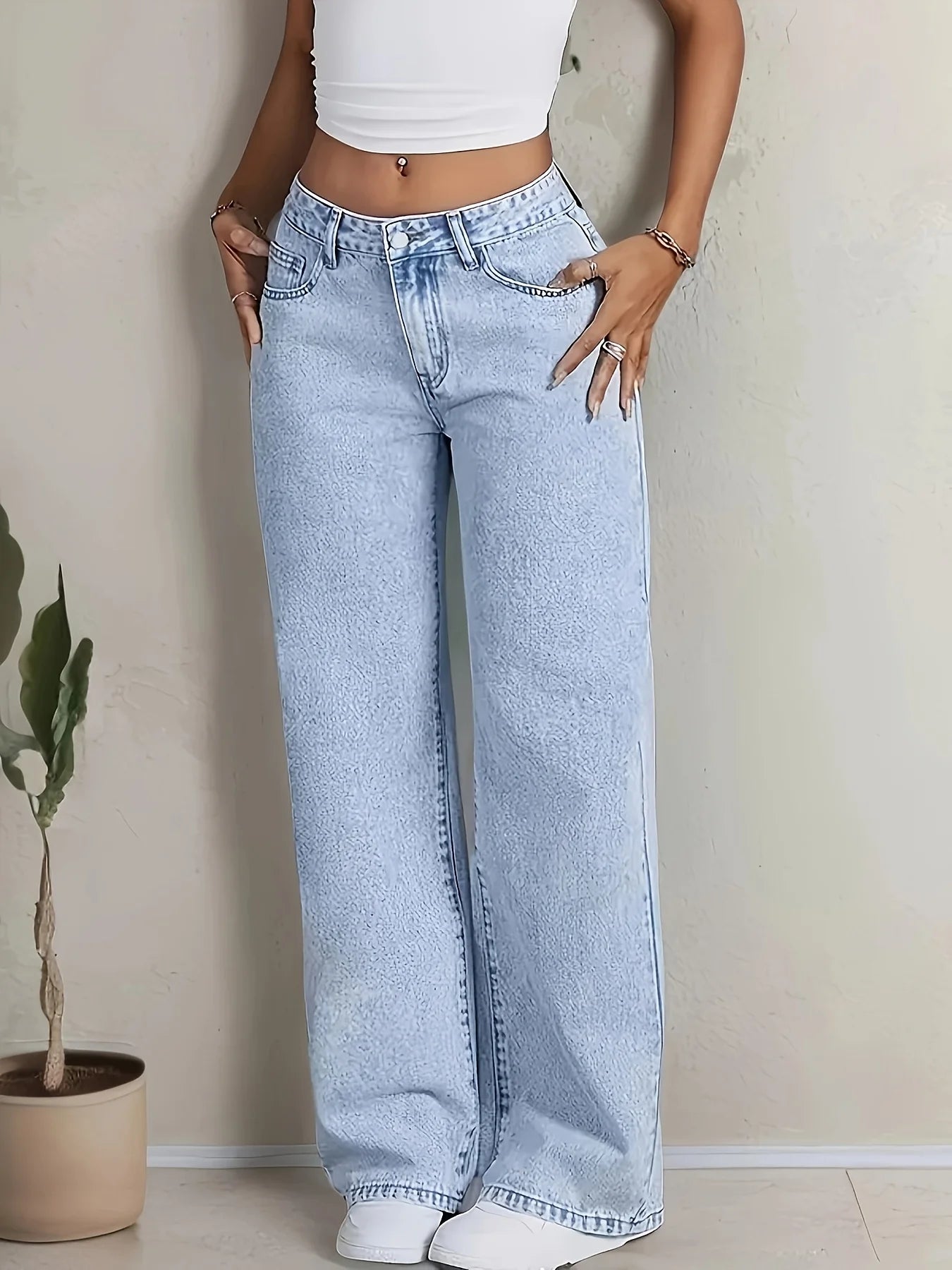 Casual, simple, cute, and sweet jeans for girls, featuring pink bow embroidery