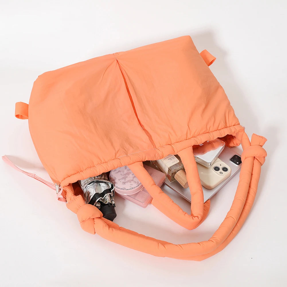 Nylon Solid Backpack Large Capacity Puffy Purse