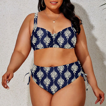 2024 Fashion Plus Size Bikinis New Floral Print Ruffle Two Pieces Swimwear