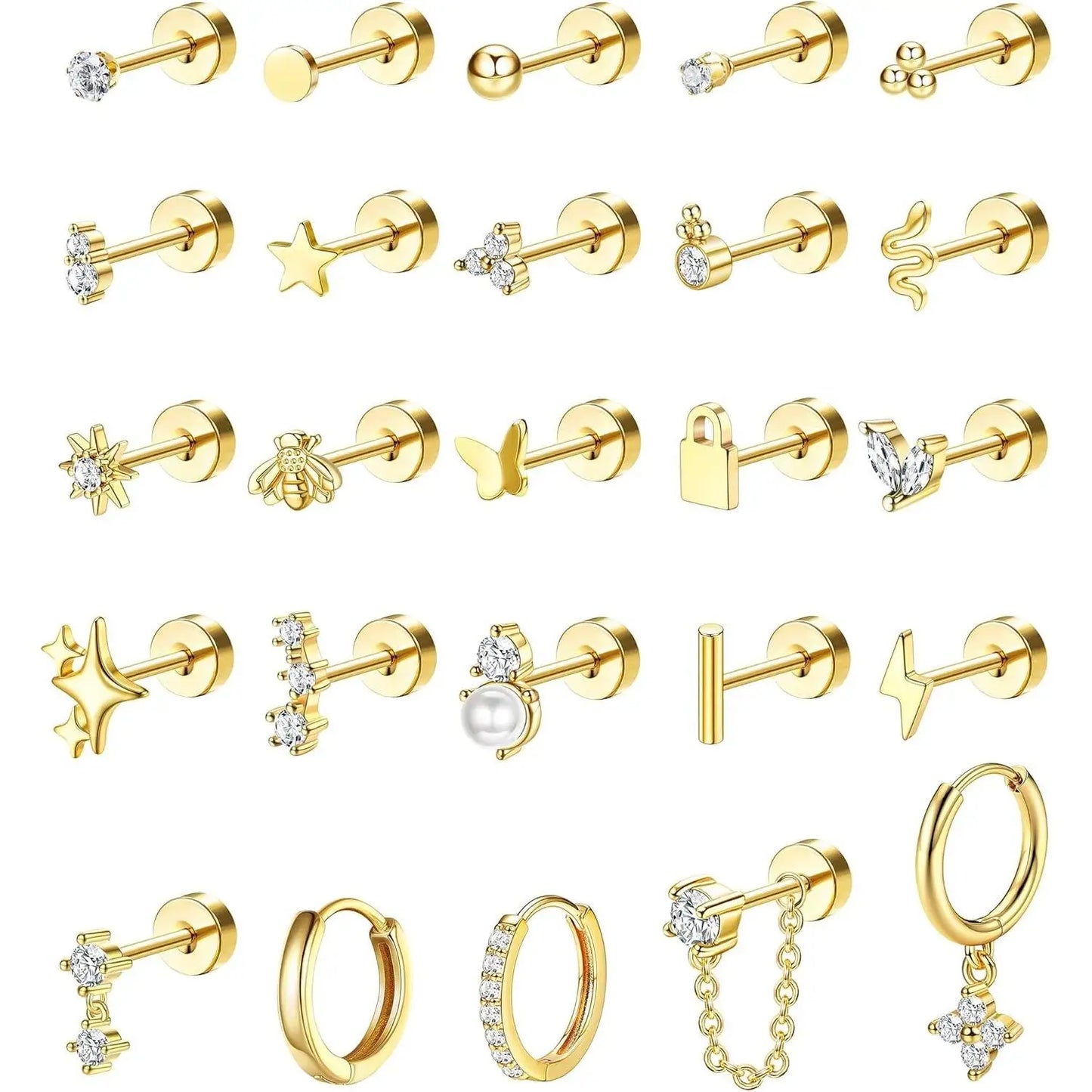 25 Pcs Surgical Steel Earrings for Sensitive Ears for Women Flat Back Studs