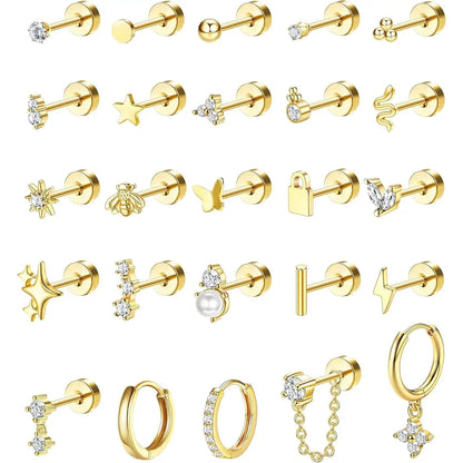 25 Pcs Surgical Steel Earrings for Sensitive Ears for Women Flat Back Studs