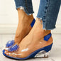 Female Shoes Leisure Transparent Crystal Diamond Slope Heel Sandals
