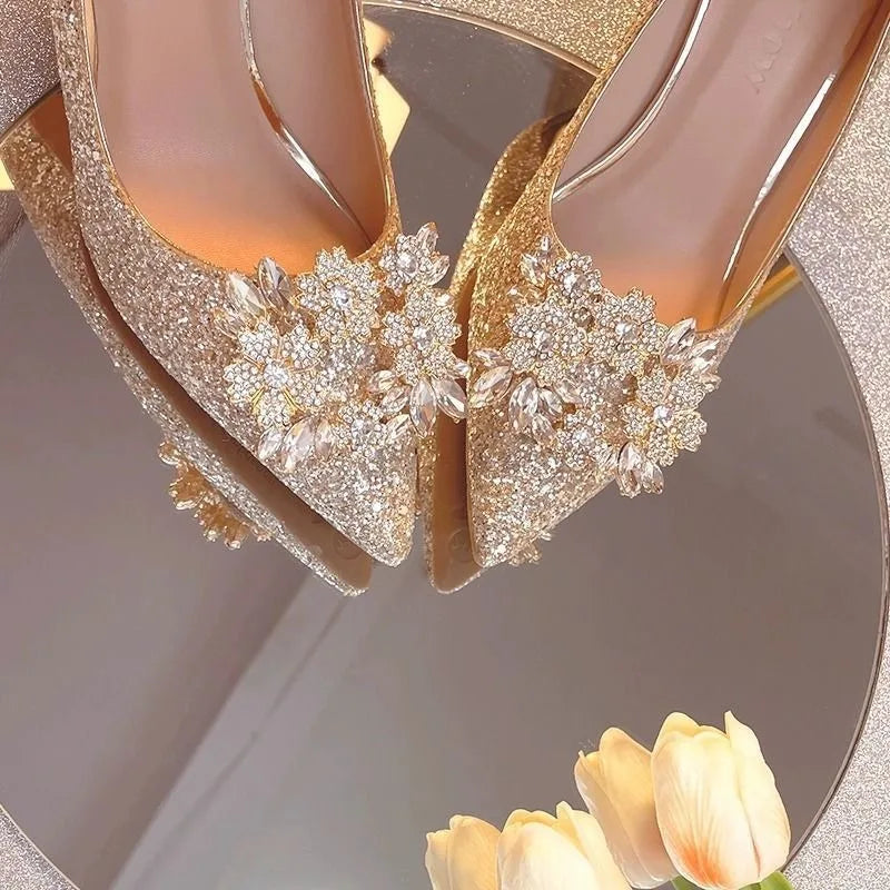 Womens High Heel Shoes Fad Elegant Crystal Pointed Toe Pumps