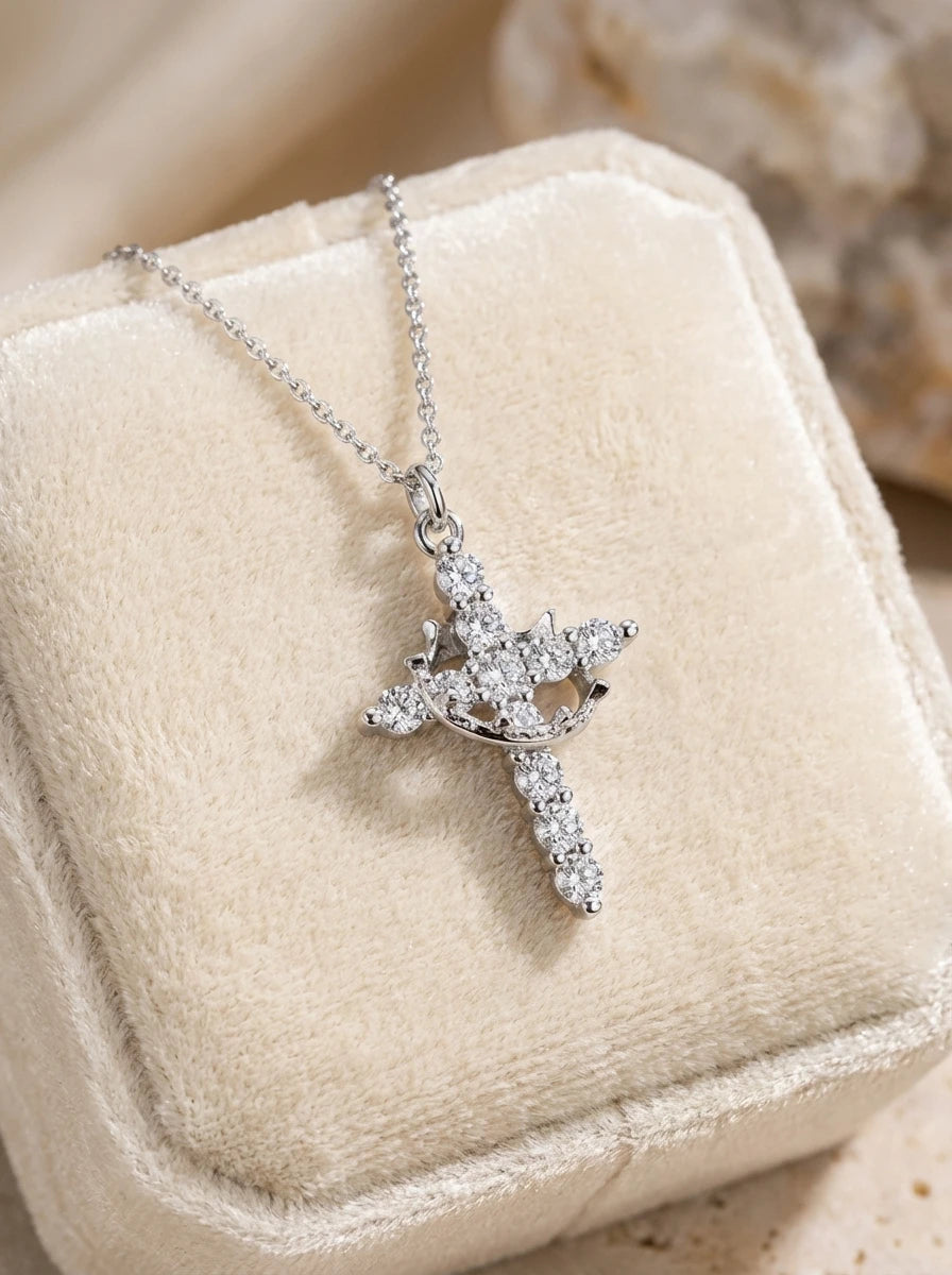 Light Luxury Pave Zircon Cross Necklace | Gold/Silver Dual-Tone