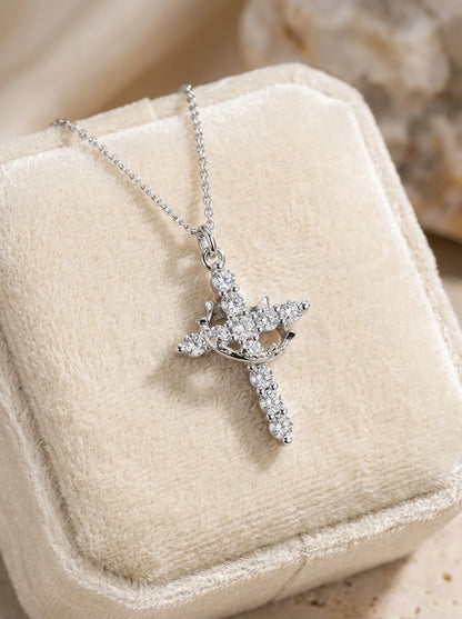 Light Luxury Pave Zircon Cross Necklace | Gold/Silver Dual-Tone