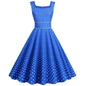 Women Vintage 1950s Retro Dress Sleeveless Dot Print Square Neck Waist In A-Line