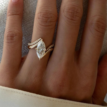 2PC 3CT Marquise Moissanite Set, S925 Sterling Silver Anniversary Stackable Rings
