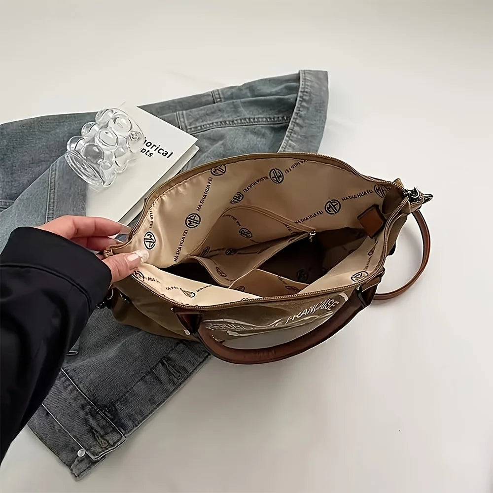 Vintage Canvas Tote Bag, Large Capacity, Water-Resistant with Adjustable Straps & Zipper Closure