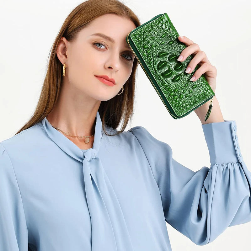 Fashion Women Crocodile Leather Wallet Large Capacity Credit Cards Holder Organizer Phone Clutch