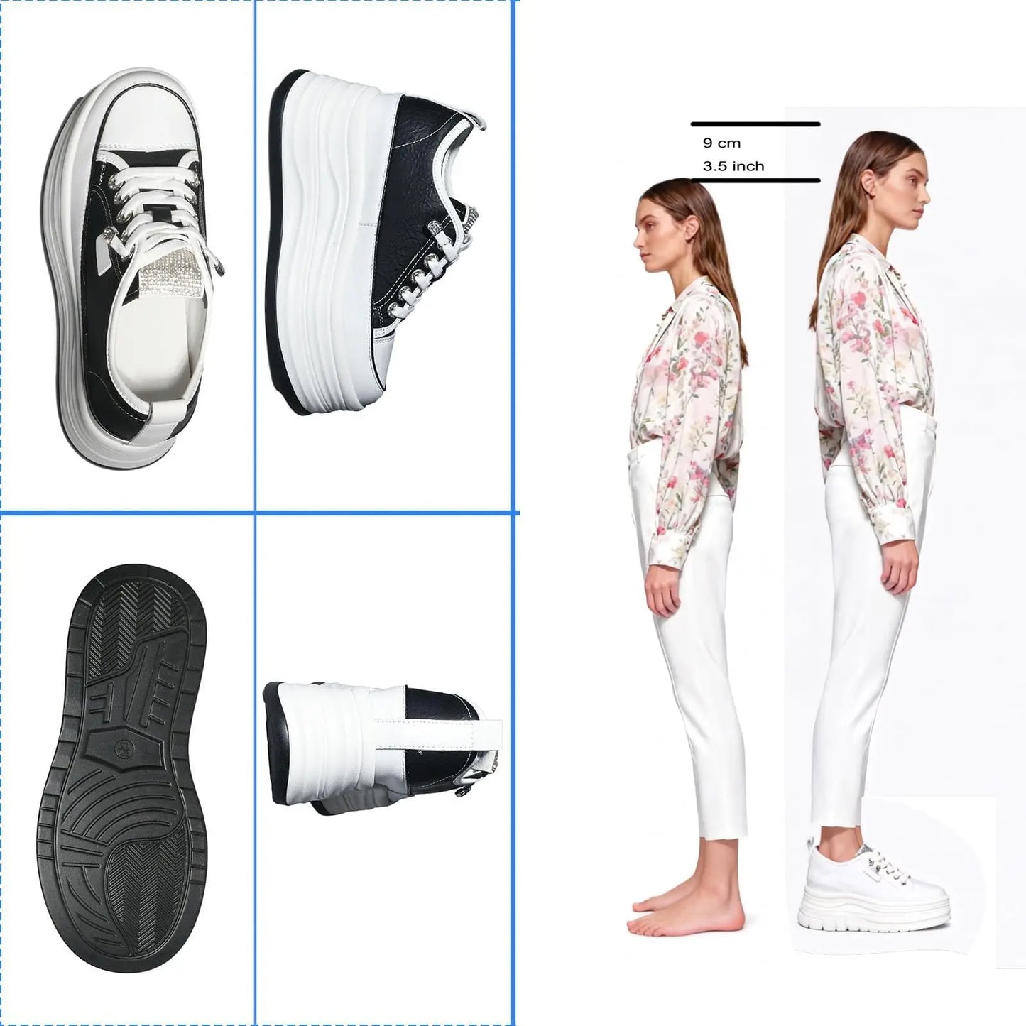 Koznoy 9cm 3-inch Wedge Heel Sneakers Microfiber Leather