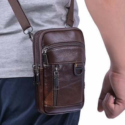 Men Stylish Crossbody Bag Waterproof Leather Retro Fanny Pack Lightweight Fashion.