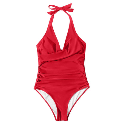 Tummy Control Swimsuit Cross Front Striped One Piece