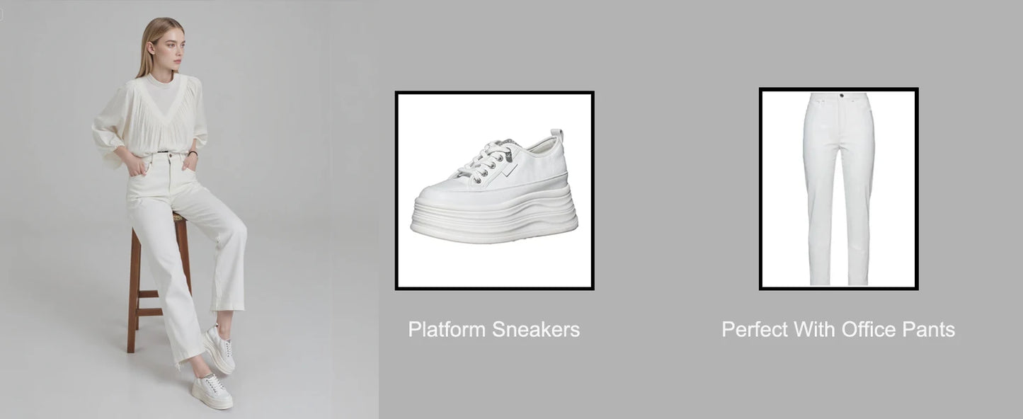 Koznoy 9cm 3-inch Wedge Heel Sneakers Microfiber Leather