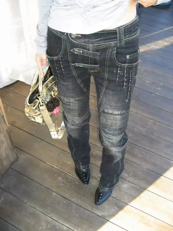 American Street Oversize Washed Retro Heavy Industry Motorcycle Jeans