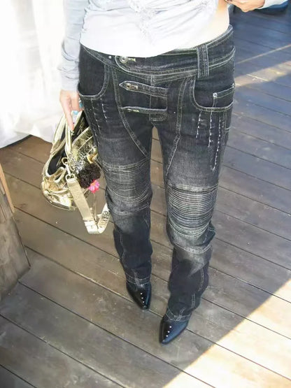 American Street Oversize Washed Retro Heavy Industry Motorcycle Jeans