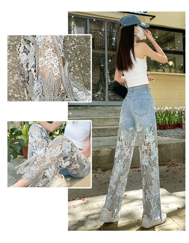 Lace Patchwork Hollow Niche Jeans