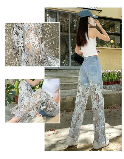 Lace Patchwork Hollow Niche Jeans
