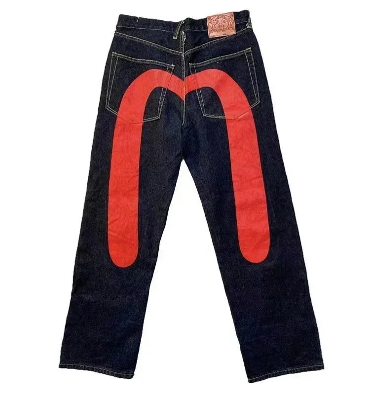 Printed Straight Denim Trousers