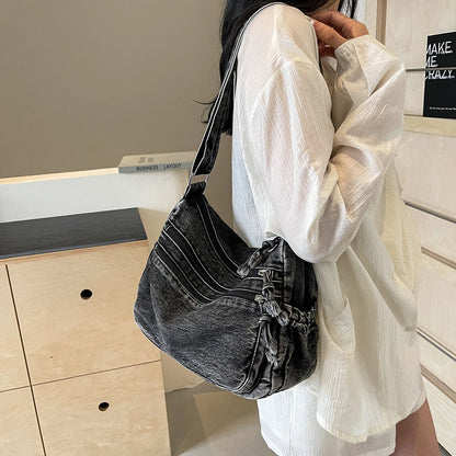 Women Casual Large Capacity Denim Messenger Bag Adjustable Strap