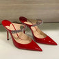2025 New Fashionable Fine Heeled Muller Shoes with Pointed Water Diamond Chain Banquet
