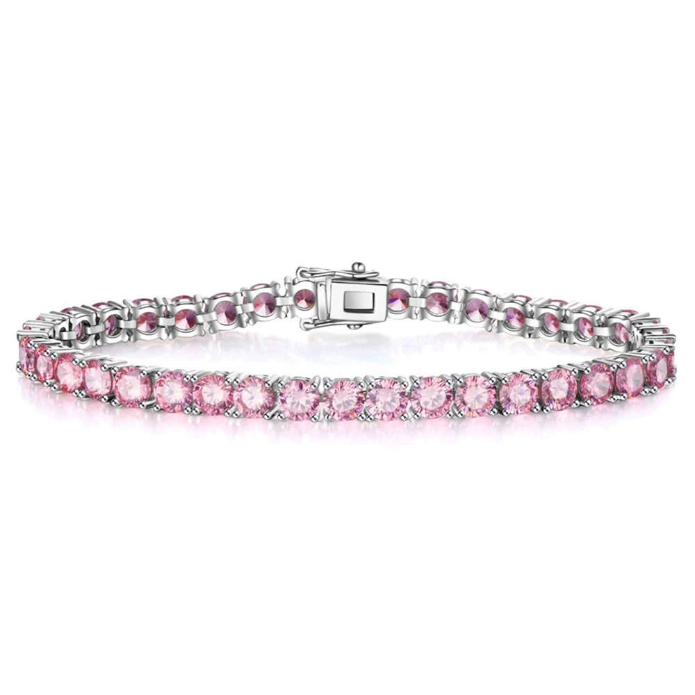 New In Solid 925 Sterling Silver 5MM Lab Pink Sapphire Gemstone Tennis Chain Bracelets