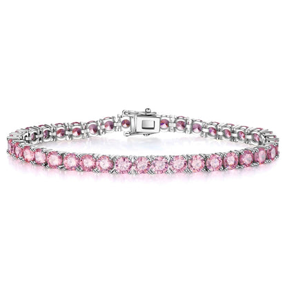 New In Solid 925 Sterling Silver 5MM Lab Pink Sapphire Gemstone Tennis Chain Bracelets