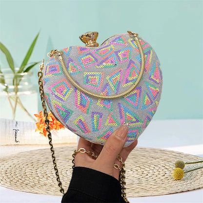 Elegant Rhinestone Embellished Heart Shaped Clutch Purse