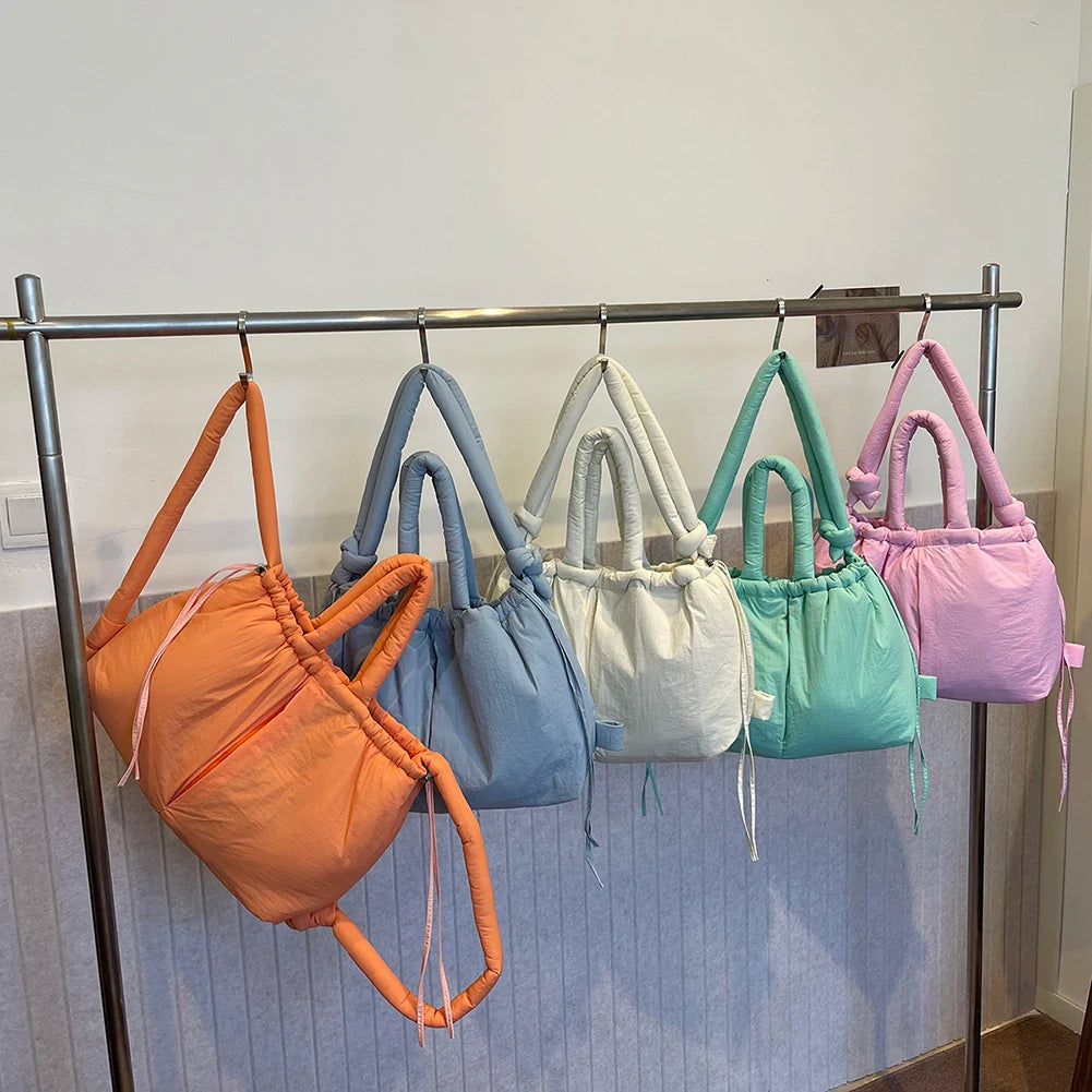 Nylon Solid Backpack Large Capacity Puffy Purse