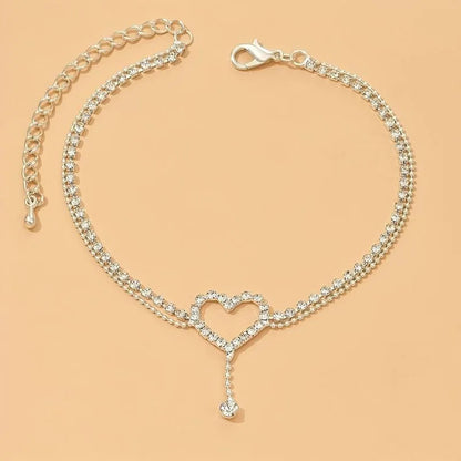 Handmade Women's Ankle Chain Sparkling Hollow Heart