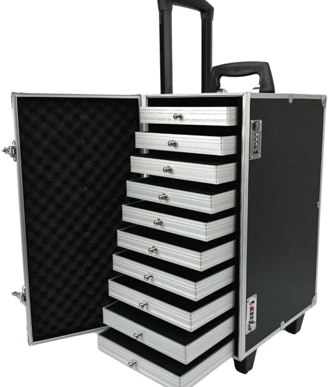 Rolling Jewelry Trolley Case with Drawers Sturdy for Travel and Vendor Showes