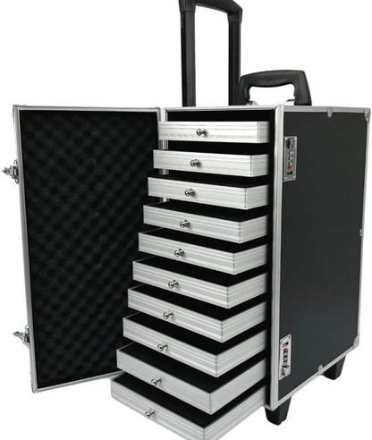Rolling Jewelry Trolley Case with Drawers Sturdy for Travel and Vendor Showes