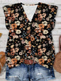 Women's V-Neck Floral Print Button-Up Blouse, Loose Fit, Lightweight