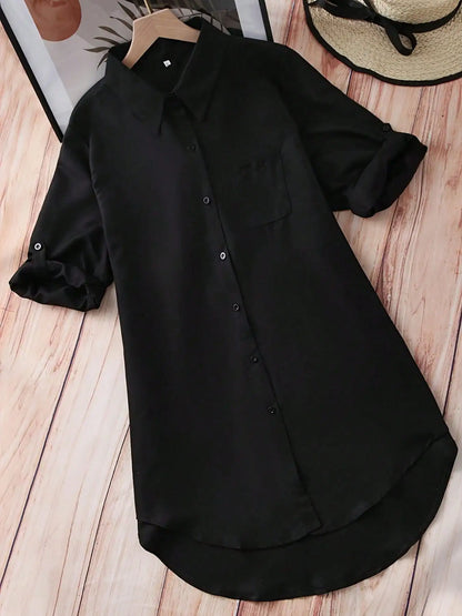 Casual Loose fitting Linen Long Shirts Women Plus Size Tops