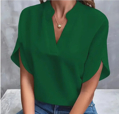 Summer Elegant Women's Blouse New V-neck Short Sleeve