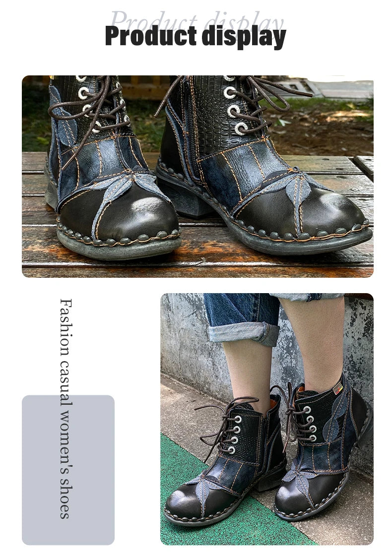 TMA EYES Women's Leather Oxford Ankle Boots Fleece Lined Bootie