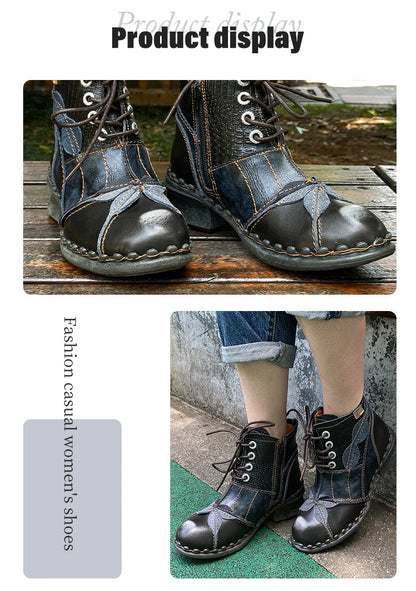 TMA EYES Women's Leather Oxford Ankle Boots Fleece Lined Bootie