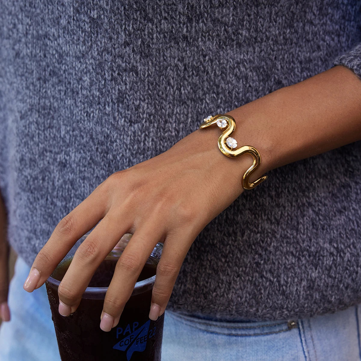 world Classic Trendy 18K Gold Color Plated Elliptical White Zircon Bracelets Waterproof Stainless-Steel Jewelry